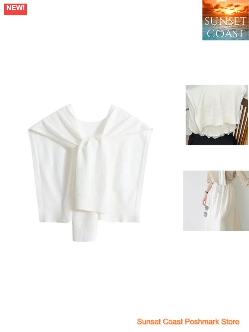 Women's Sweater Knit Shawl Wrap Cape with Knotted Sleeves